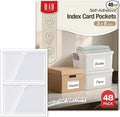H4D 48 Pack Labels for Storage Bins, 3" x 5" Plastic Clear Adhesive Index Card Holders, Tote Label Pockets for Organizing Storage, Library Card, Shelves