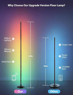 YIKBIK RGB Corner Floor Lamp, 65" Color Changing LED Floor Lamp Bluetooth APP Remote Control Music Sync Modern Standing Lamp 16 Million DIY Colors with Heavy Base for Living Room Bedroom GameRoom
