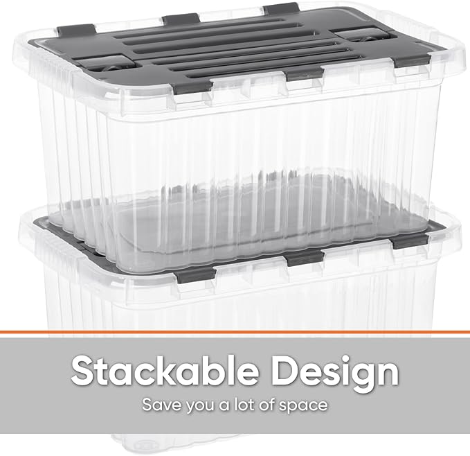 Superio Storage Bins with Lids, Clear Plastic Containers for Organizing, Stackable Totes, BPA Free, Odor Free, Organizer Boxes for Home, and Dorm, 35 Quart (2 Pack, 20.25"x14"x10.5")