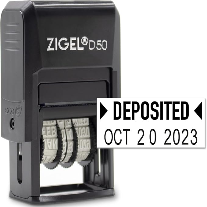 ZIGEL D50 Date Stamp with DEPOSITED - Self Inking Date Stamp - Black