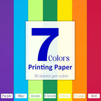 Colored Copy Paper 8.5X11 Inches,140 Sheets 20 lb/80GSM 7 Colors Rainbow Letter Size Printer Multipurpose Paper for Office School Education Daily Printing,Document Copying,Study
