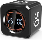 Digital Pomodoro Timer Cube 5/10/25/50min, Visual Productivity Flip Timer for Kids Classroom Desk, Custom Countdown, Silent and Sound Mode for ADHD Study Work Game Kitche(Black)