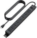 HHSOET Metal 360° Rotating Mountable Power Strip, 8 Outlet Gaming Table Mounted Long Power Strip, Heavy Duty Wall Mount Surge Protector with Switch, 15A 125V 1875W, 3ft Power Cord.(Black)