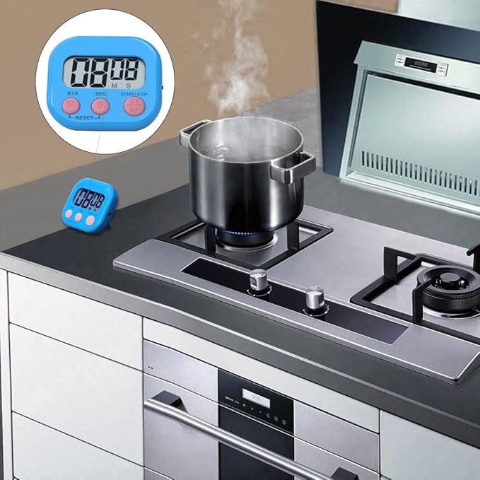Digital Kitchen Timer, BESTWYA Electronic Timer with Clear LCD Screen Count Up and Down Function 3 Big Buttons On/Off Switch Button (2, Blue & Pink)