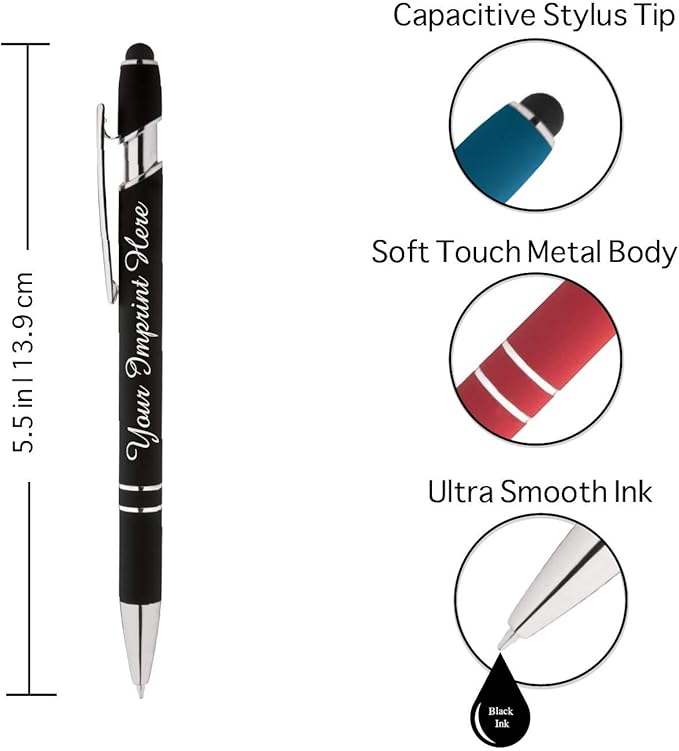 Up to 500 Pcs Custom Pens Bulk | Rainbow of Colors | Soft-Touch Metal Black Ink Personalized with Name or Message (Assorted, 50 pcs)