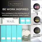 BLU MONACO Set of 6 Aqua Magazine File Holders | Foldable Magazine Storage Boxes with White Leather Label Holders | Vertical File Organizer for Desk, Shelves & Home Office
