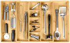 KitchenEdge Adjustable Bamboo Kitchen Drawer Organizer for Utensils and Junk, Expandable to 28 inches Wide, 9 Compartments
