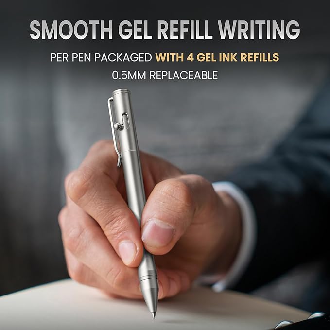 Origin-Joy 3 Pack Stainless Steel Bolt Action Pen Set, Heavy Duty EDC Pocket Gel Tactical Pen With 12 Ballpoint Refills (Sandblasting)