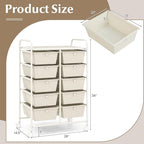 GOFLAME 10-Drawer Rolling Storage Cart, Art Craft Storage Organizer on Wheels, Multipurpose Movable Utility Cart for School, Office and Home, Ivory