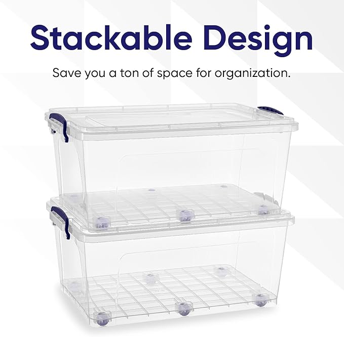 Superio Storage Bins with Lids, Clear Plastic Containers for Organizing, Stackable Totes, BPA Free, Odor Free, Organizer Boxes for Home, and Dorm (2 Pack, 32 Quart)