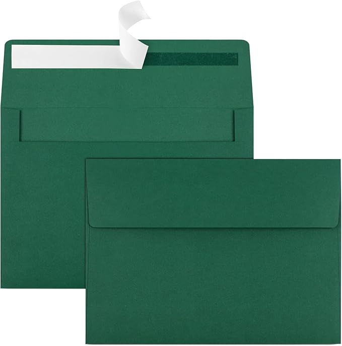 70 Pack A2 Dark Green Envelopes - Self Seal for Photos, Invitations, Greeting Cards & 4.5x5.5 Cards