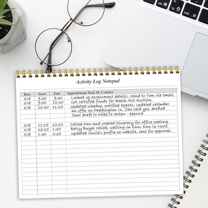 Getvow Activity Log Notepad - Spiral Activity Log Book for Business Work, Undated Weekly To Do List Notepad, Organized Time Spending, Appointment or Contact, 52 Sheets, 100gsm Paper, 8.5" x 11"