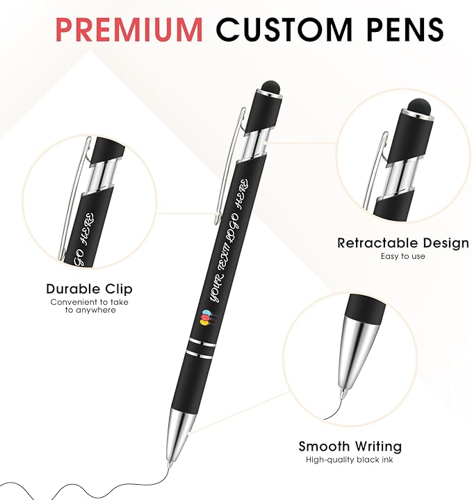 ENOMY Personalized Pens Bulk Free Engraved with Logo/Name/Message Black Ink Custom Pens Customized Stylus Ballpoint Pens Ideal Gifts for Business Anniversary (80)