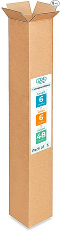 Tall Moving & Shipping Boxes 6 x 6 x 48 inches (5-Pack) - Extra Strength 200 lb vs Regular - Corrugated Packing Boxes for USPS/UPS/FEDEX - Moving Box, Made in USA - Carton Box by IDL Packaging