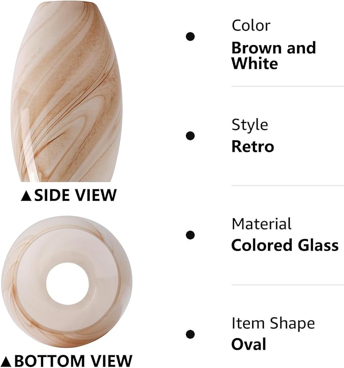 Fixture Replacement Globe Shade,Lampshade for E26 Base 1-5/8 Inch Fitter, Color Art Glass Oval Lampshade Cover for Pendant Kitchen Wall Sconce Chandelier Vanity Light (1, Brown and White)