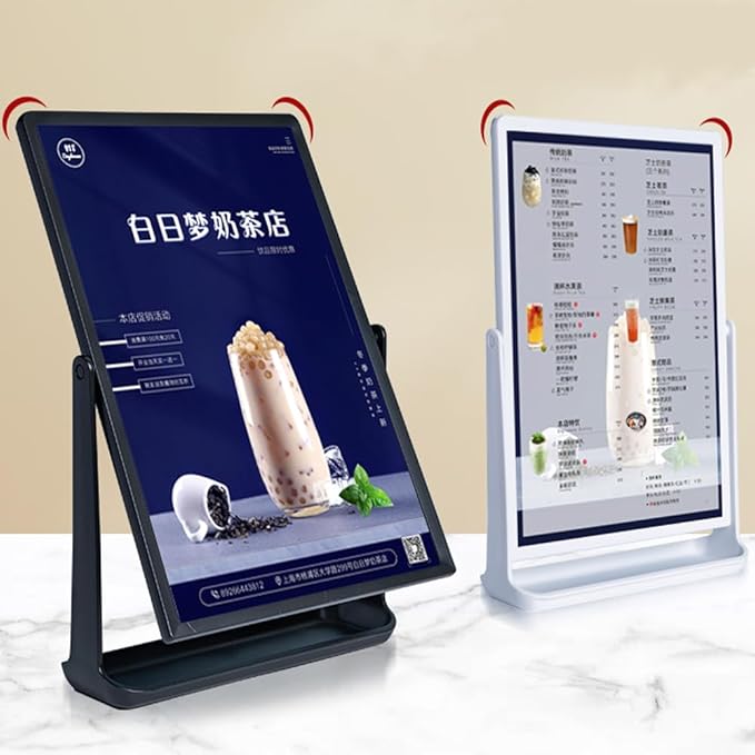 ECKEK ABS Plastic Sign Holder, Menu Displays T Shape Sign Stand, Rotating Display Stand for Ads, Menu, Photos, Business Card (White A4 210×297mm/8.27×11.69 inches)