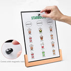 ECKEK Chalkboard Sign Tabletop Chalkboard Signs with Base Stand Carbon Steel Menu Chalkboard Stand,Message Board for Shop, Restaurant, Home Decoration (Wooden Base 28 * 36cm/11.02×14.17inches), White