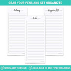 321Done 2-Pack Skinny To Do List Notepad, Made in USA - 3.7x8.5, College Ruled, Simple Stylish To-Dos Memo Pad for Planning, Tasks, Appointments, Reminders, Home, Office - 50 Sheets per Pad