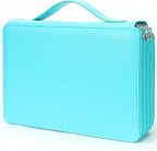 Vomgomfom Colored Pencil Case - 200 Slots Holder With Zipper Closure, Deluxe PU Leather Large Capacity for Watercolor Pens or Markers, Organizer for Artist (Green)