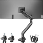 monTEK Single Monitor Arm with USB, Mechanical Spring Monitor Arm for 17-40" Screens, Adjustable Monitors Desk Mount Holds up to 24.2 lbs with C Clamp/Grommet Desk Mount, VESA 75/100mm, MA1011UCBK