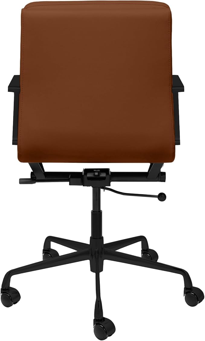 Laura Davidson Furniture SOHO II Padded Management Office Chair - Mid Back Desk Chair with Arm Rest, Swivel & Cushion Availability, Made of Faux Leather, Brown with Black Frame, Computer Chair