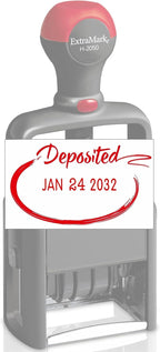Heavy Duty Style Office Date Stamp with DEPOSITED - Self Inking Dater - Style C - Red Ink Color