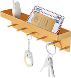 MKO Key Holder for Wall, Mail Organizer and Key Rack with Tray for Hallway, 6 Key Hooks Wall Mount Adhesive(Gold)