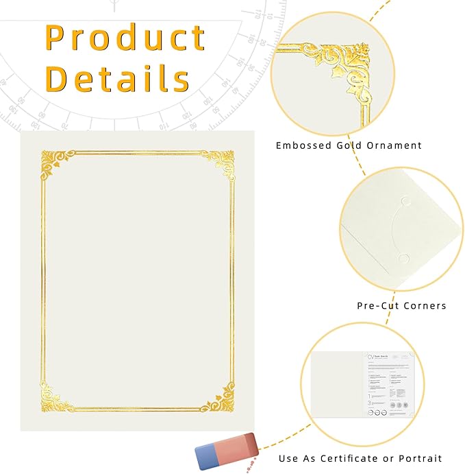 HAUTOCO 30 Packs Certificate Holders, Cream Color Diploma Folders Certificate Covers with Gold Foil Border for Letter Size 8.5x11 Cardstock, Award, Document, Graduation