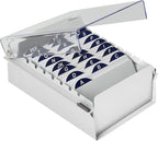 Acrimet 3 x 5 Card File Holder Organizer Box Metal Base Heavy Duty (AZ Index Cards and Divider Included) (White Color with Clear Crystal Plastic Lid Cover)