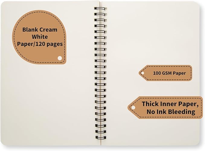 24 Pack A5 Spiral Notebook,Soft Cover,Blank Sketch,Wire-Bound Journal Notebook,120 Pages, Unlined Paper Diary Notebook for Office, Business, School Supplies
