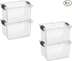Superio Mini Storage Container Plastic Crayon Box Art Supplies and Sewing Case Stackable Clear Small Organizer for Beads, Stationery, Chalk, and Food, 1.4 Quart, 4 Pack