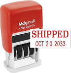 MaxMark Self-Inking Rubber Date Office Stamp with Shipped Phrase & Date - RED Ink (Max Dater II), 12-Year Band