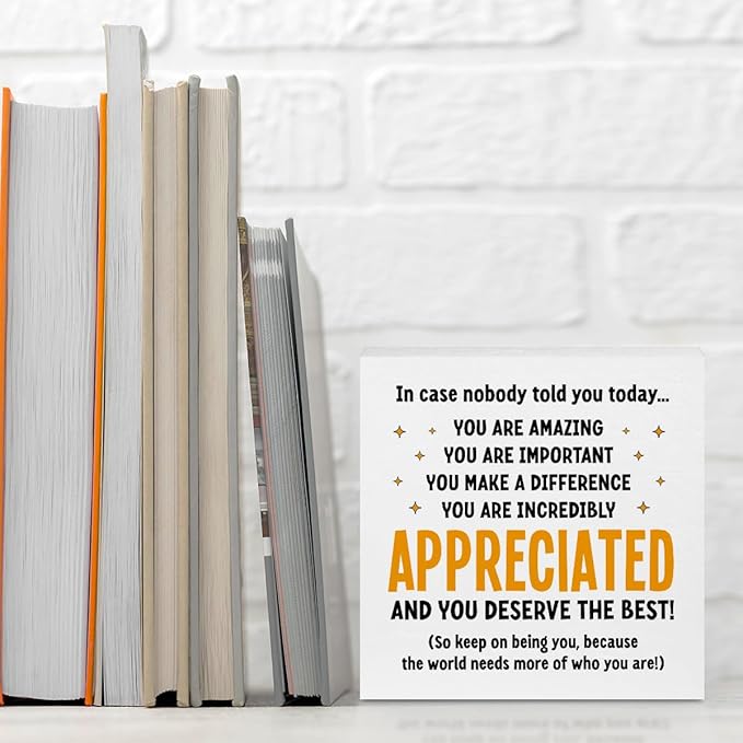 Appreciation Gifts for Coworker boss teacher Women Men Friends - Thank You Gifts Inspirational Team Gift Ideas - Motivational Quote Desk Wooden Box Sign Decor Office Positive Affirmations Desk Decor Christmas Thanksgiving Secret Santa Gifts