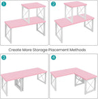 ELITEROO Desktop Shelf, 2 Tier Independent Stackable Desk Stand, Adjustable Freestanding Table Top Mini Bookshelf, Aesthetic Storage Organizers for Women/Girls/Daughter, Pink