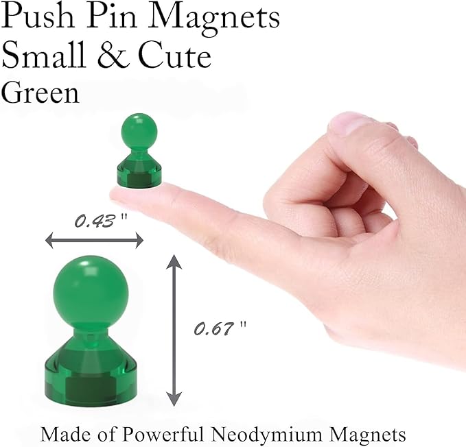 MHDMAG Magnetic Push Pins Powerful Push Pin Magnets for Fridge Whiteboards Calendars Maps in School & Office Pack of 60,Green
