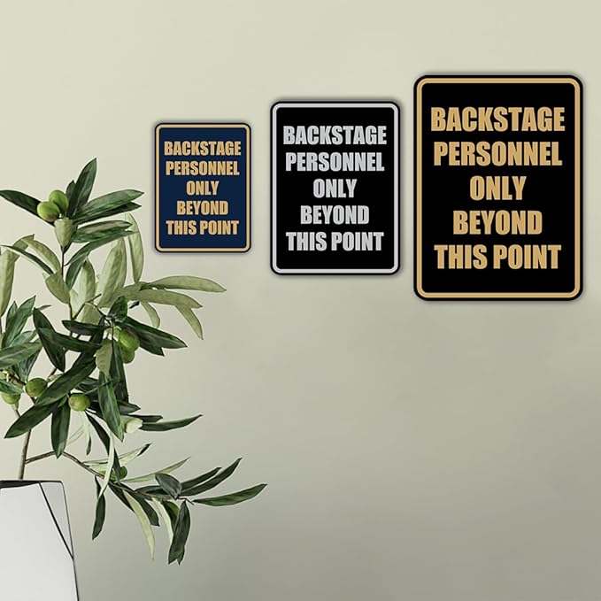 Portrait Round Backstage Personnel Only Beyond This Point Door or Wall Sign Easy Installation | Music | Concert | Festivals Sign (Ivory/Dark Brown) - Small (2 Pack)
