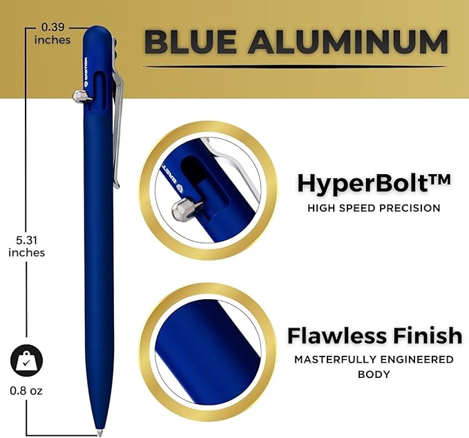BASTION® Luxury Slim Bolt Action Pen, Lightweight Aluminum EDC Pen with Fine Tip, Professional Ballpoint Pen for School and Work - Blue