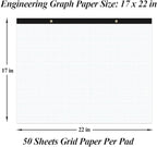 Yaridar Large Engineering Graph Paper - 22" x 17" Grid Paper Notepad, 4"x4" Blue Grid 50 Sheets/100 Pages Paper for Engineer Architect Designer Mathematician Draftsman