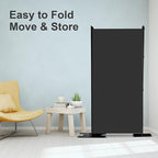 MAYOLIAH 3-Panel Black Room Divider 6ft Tall Folding Privacy Screen w/Flat Base Portable Office Partition Indoor Wall Separator 101" W X 72" H