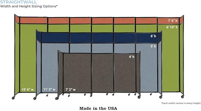 Versare Straightwall Sliding Portable Wall Partition | Freestanding Office Dividers | Locking Wheels | Temporary Room Separator | 15'6" Wide x 5' Tall Warm Pebble Fabric Panels