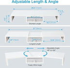 TEAMIX White Dual Monitor Stand Riser with Drawer - Length and Angle Adjustable Double Corner Desk Shelf Organizer 37 inch Long for 2 Laptop/PC/Screen/TV