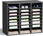 VEVOR Literature Organizer, 24 Compartments Office Mailbox with Adjustable Shelves, Wooden Mailbox Sorter Medium Density Fiberboard Office Home Classroom Storage for Files, Documents, Papers, Grey