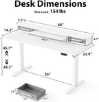 Agilestic 48 Inch Electric Standing Desk with Drawers, Adjustable Desk with Storage Shelf, Stand Up Home Office Computer Table, Splice Board, White