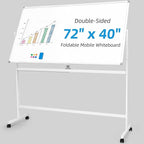 VOWNER Double-Sided Magnetic Whiteboard, 72" x 40" Large Mobile Dry Erase Board, Reversible Rolling White Board with Aluminum Frame & Stand, for Home Office, Classroom, School, White