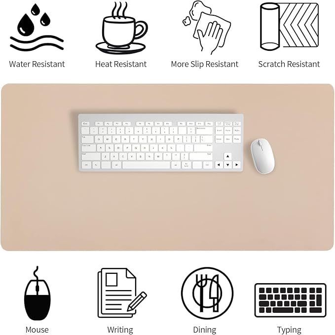 Bloss Leather Desk Pad and Keyboard Wrist Rest, Large Mouse Pad + Keyboard Pad+Mouse Wrist Support, Non-Slip Desk Mat Protector for Office, Home(27.6" x 13.8", Beige)