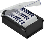 Acrimet 3 x 5 Card File Holder Organizer Box Metal Base Heavy Duty (AZ Index Cards and Divider Included) (Black Color with Clear Crystal Plastic Lid Cover)
