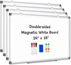AMUSIGHT 4 Pack Double-Sided Magnetic Whiteboard, 24" x 18" Dry Erase Board, Aluminum Frame White Board for Wall, Hanging Mounting White Board Dry Erase Marker Board for Office, School, Home