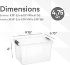 Superio Clear Storage Boxes with Lids, 4.7 Quart Plastic Container Bins for Organizing, Stackable Crates, BPA Free, Non Toxic, Odor Free, Organizers for Home, Office and Dorm, 4 Pack