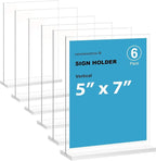 newnewshow 5“x7” Acrylic Sign Holder 6 Pack Vertical T Shape Double-Sided Desktop Display Holder