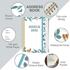 Address Book with Alphabetical Tabs - Small Address Book Spiral with Address Contacts, Special Date, Phone, Birthday & Internet Login Password for Home and Office, 4.3" x 6.2", Teal Leaf